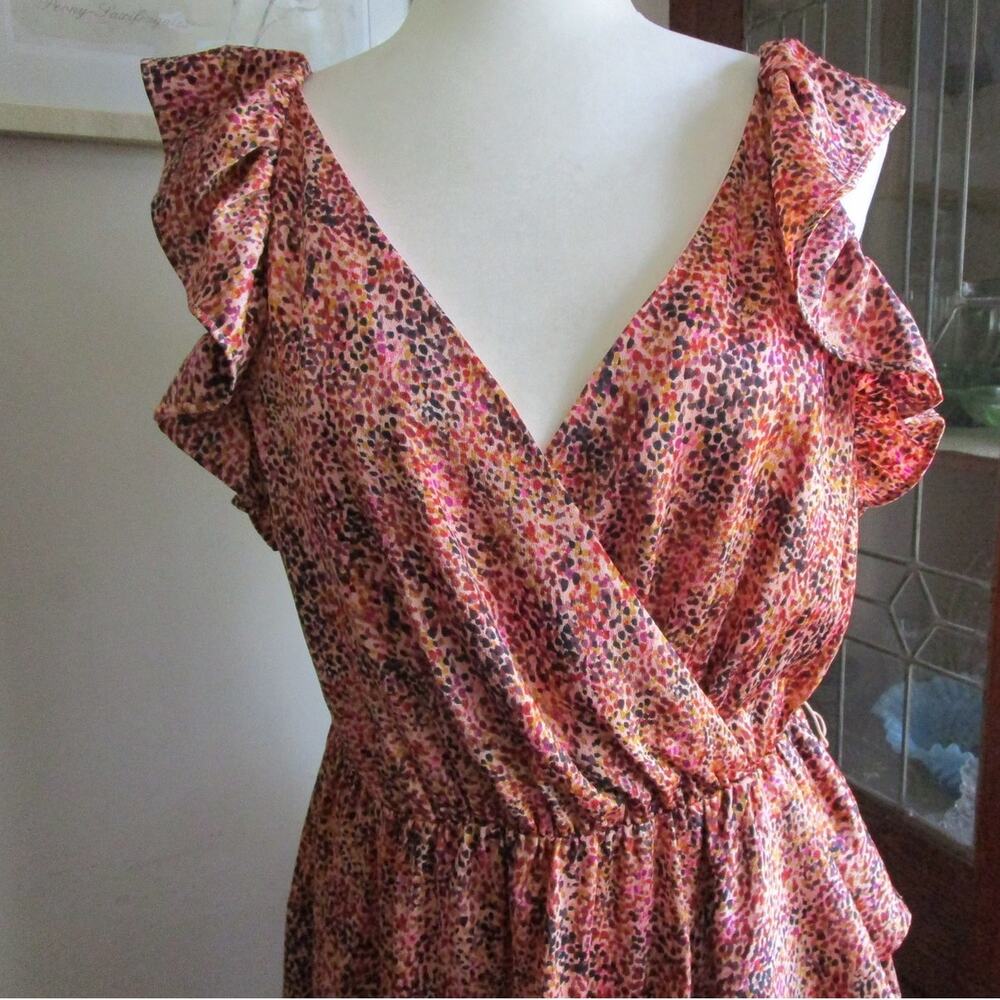 Express Pink Abstract Print Ruffle Faux Wrap Dress Size S/M - Picture 6 of 17